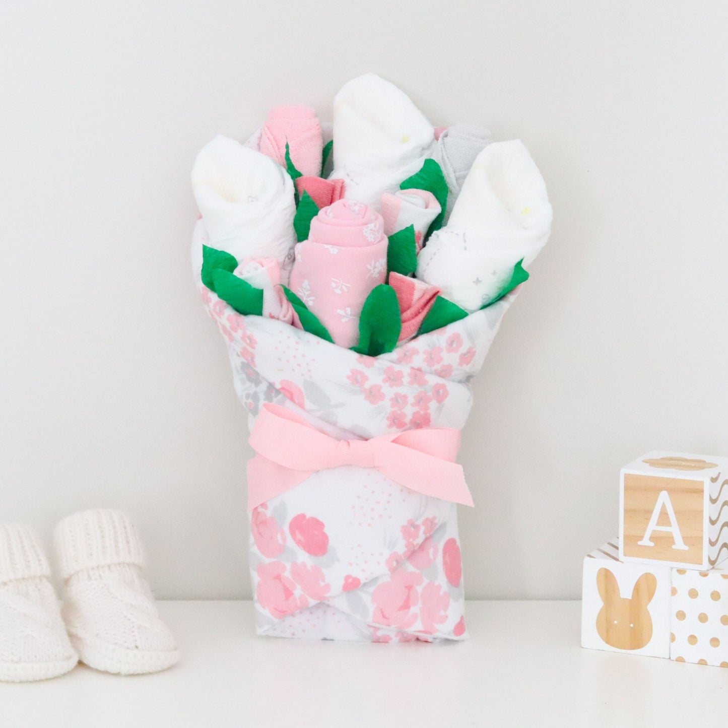 pink floral baby gift set clothing bouquet