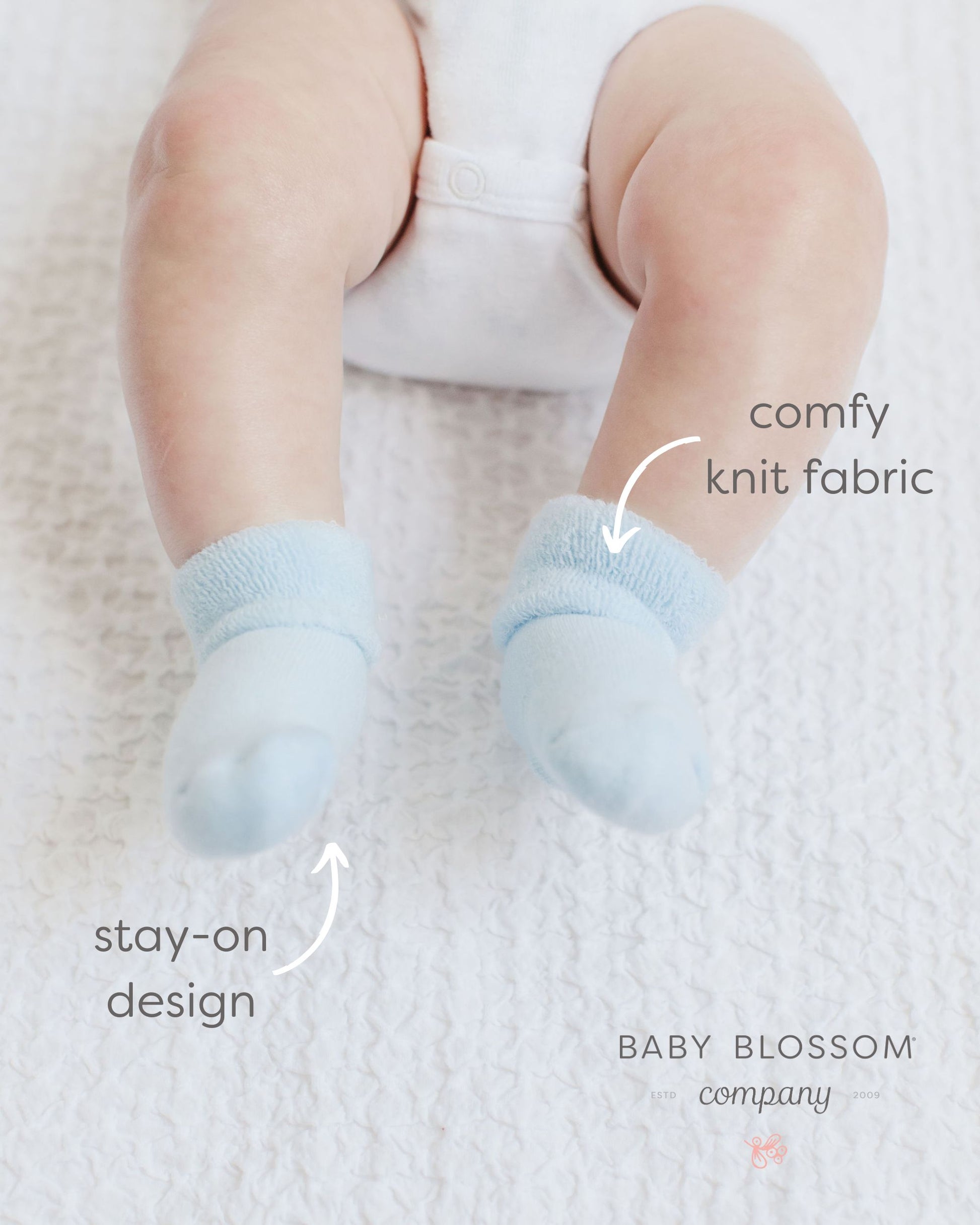 baby blossom infant socks blue on baby foot