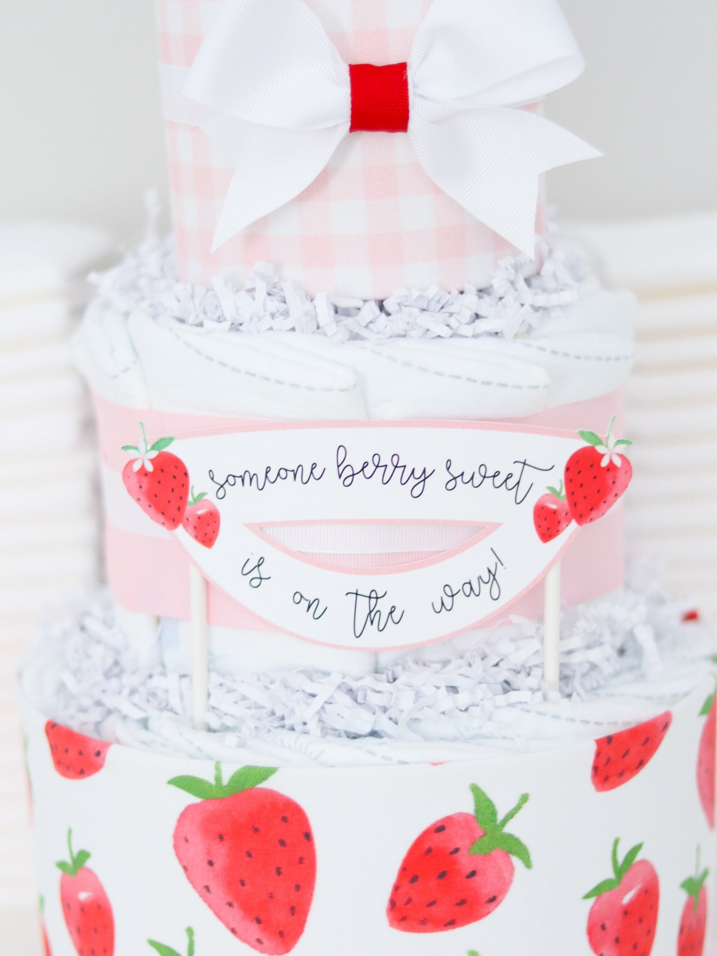 someone berry sweet is on the way diaper cake sign pink