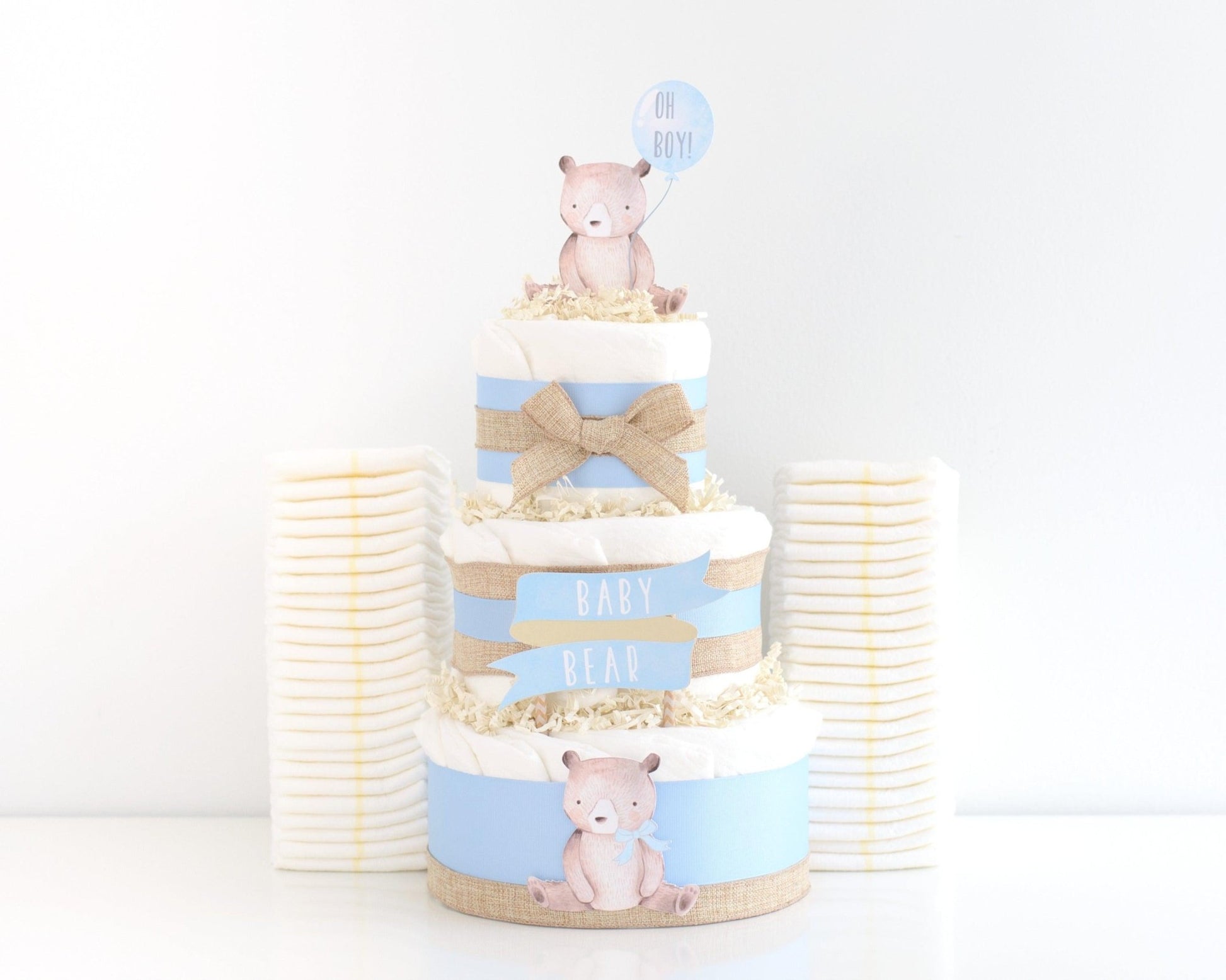 Baby Bear Burlap Diaper Cake - Baby Blossom Company