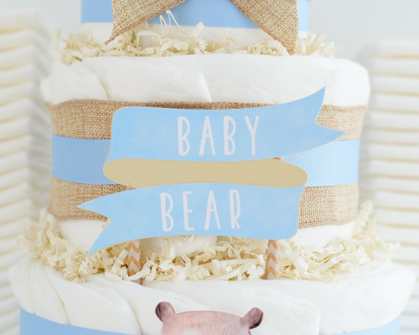 Baby Bear Burlap Diaper Cake - Baby Blossom Company