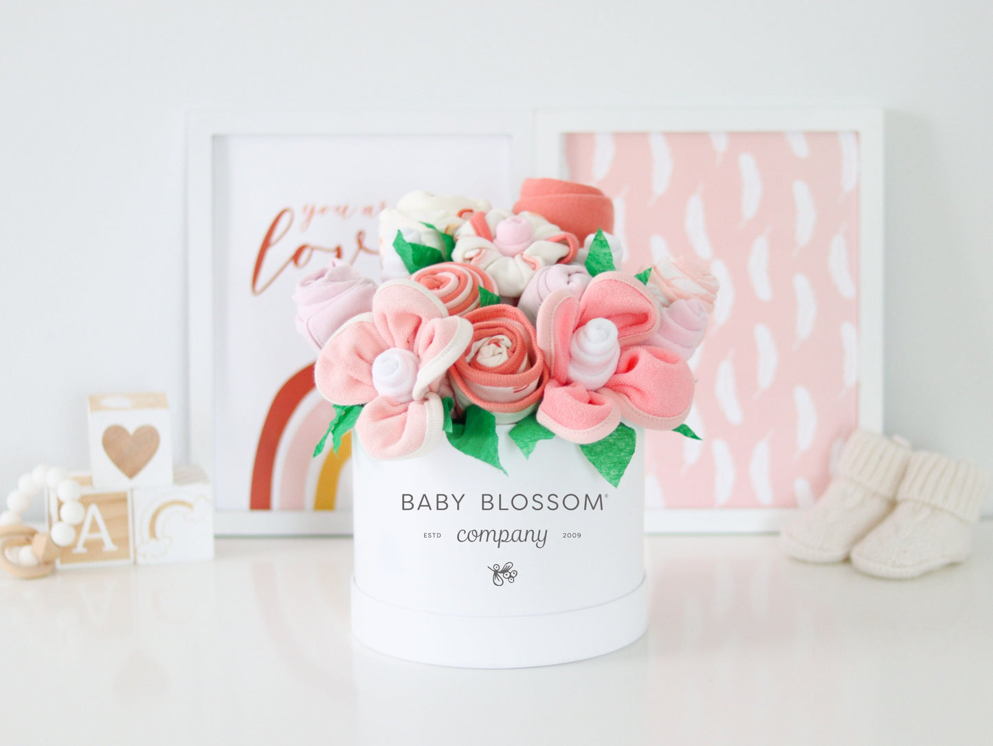 baby girl gift basket pink boho rainbow deluxe logo