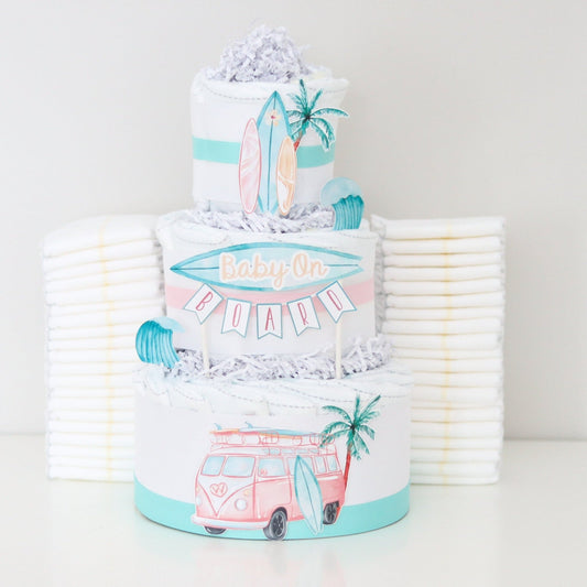 Baby on Board Diaper Cake - Pink - Baby Blossom Company