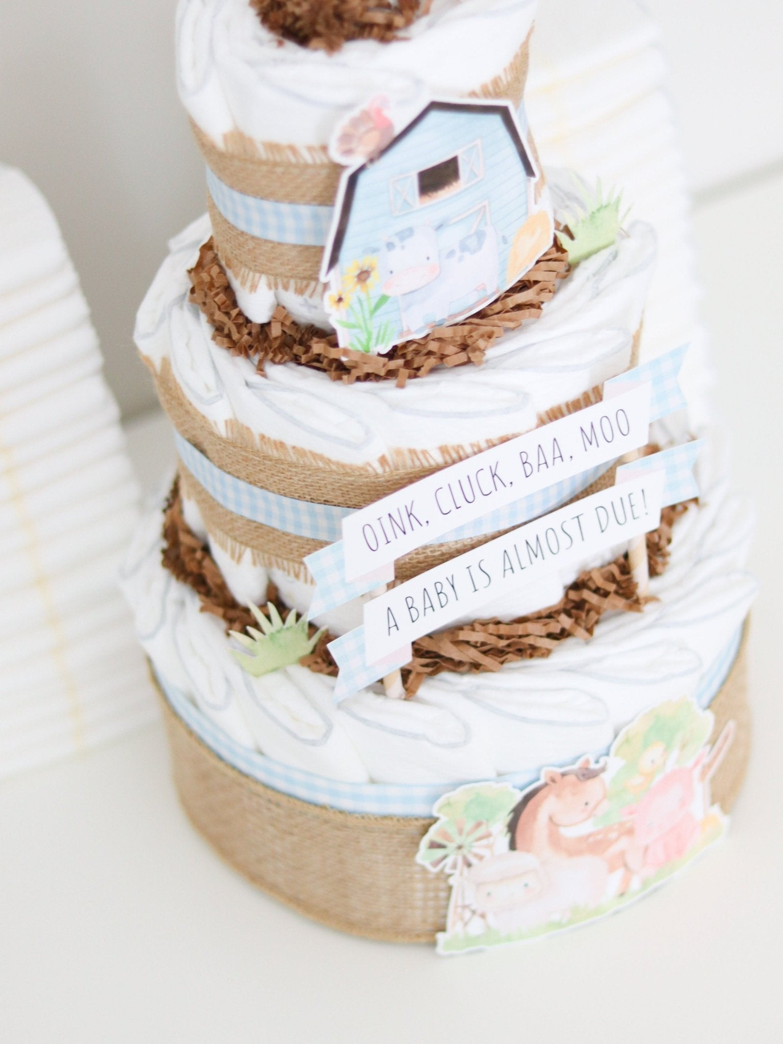 Barnyard Friends Diaper Cake - Blue - Baby Blossom Company