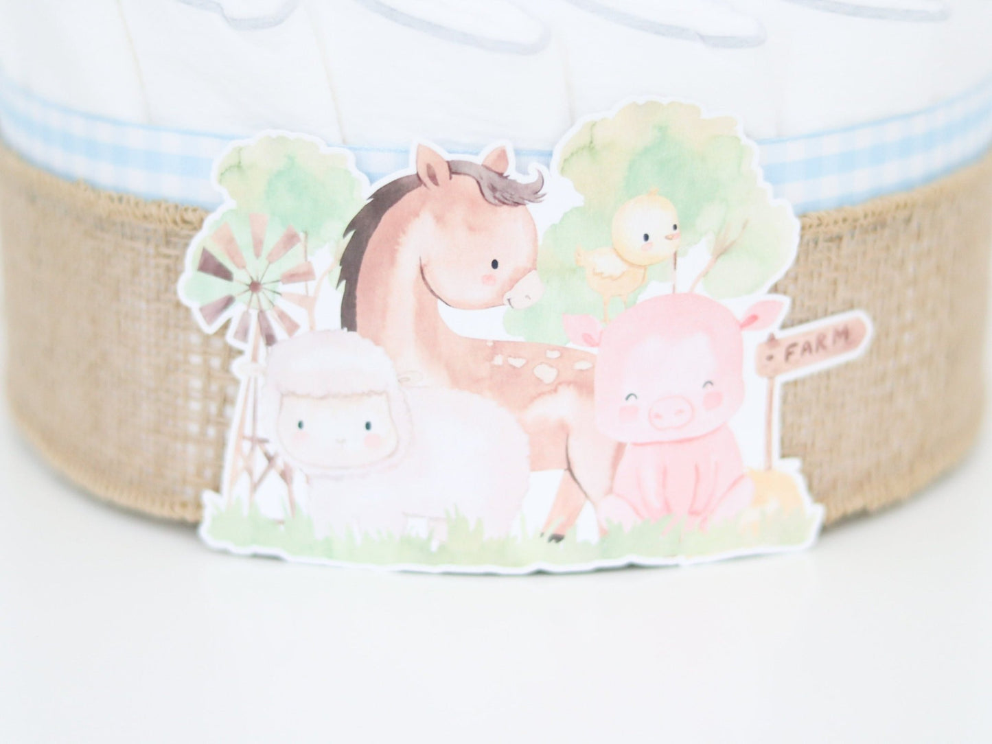 Barnyard Friends Diaper Cake - Blue - Baby Blossom Company