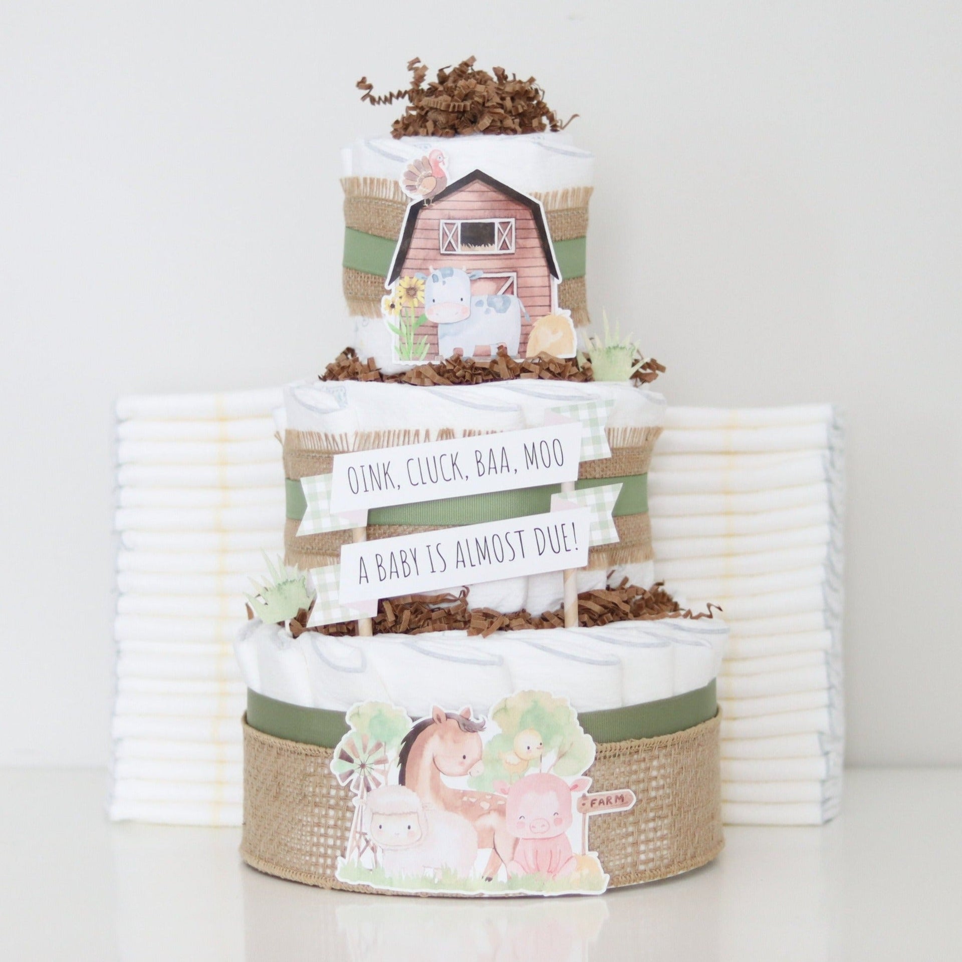 Farm Animal Diaper Cake for Barnyard Theme Baby Shower – Baby