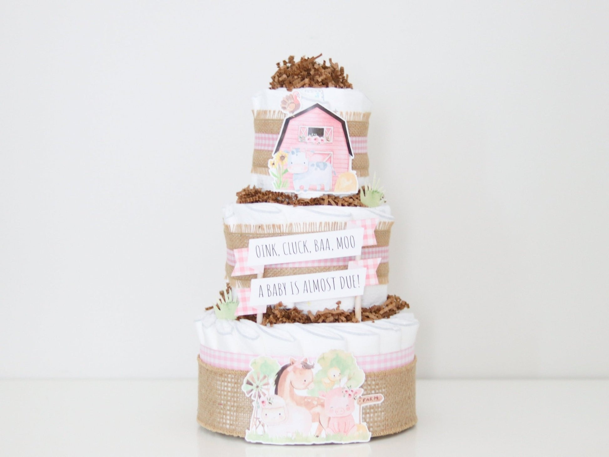 Barnyard Friends Diaper Cake - Pink - Baby Blossom Company