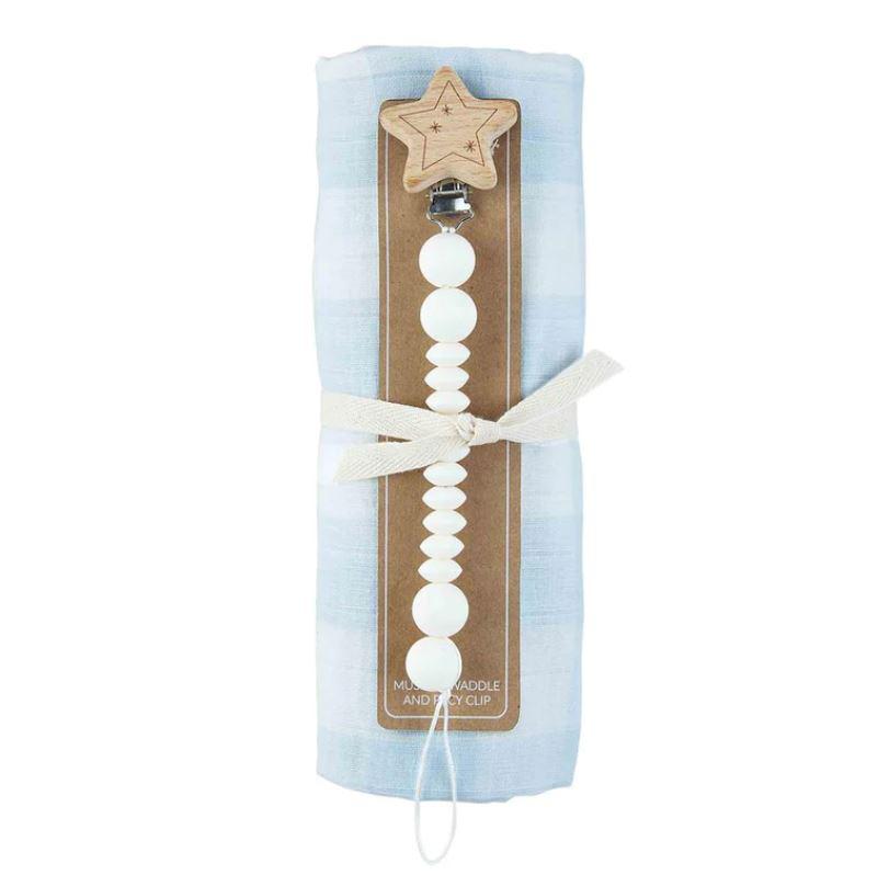 Blue Gingham Swaddle Gift Set - Baby Blossom Company