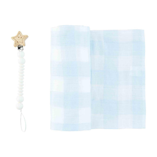 Blue Gingham Swaddle Gift Set - Baby Blossom Company