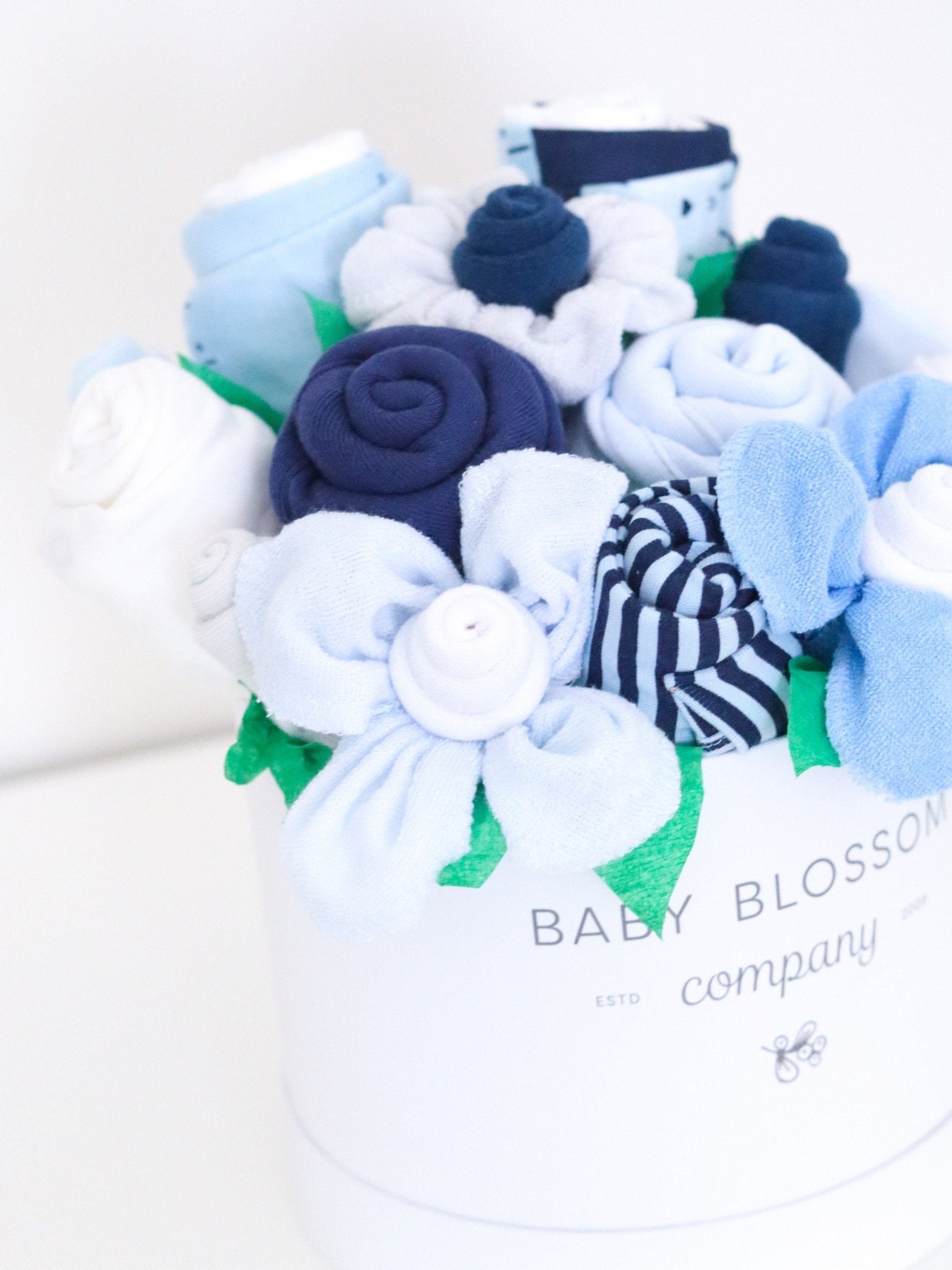 Blue Hatbox Bouquet - Deluxe - Baby Blossom Company