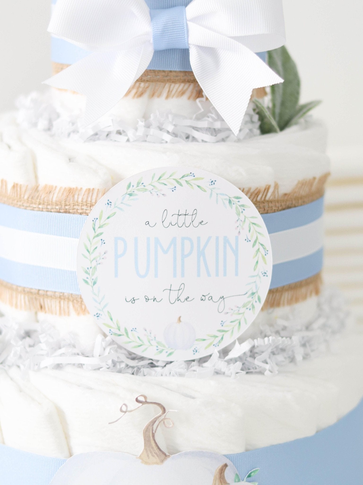 Blue Pumpkin Diaper Cake - Baby Blossom Company