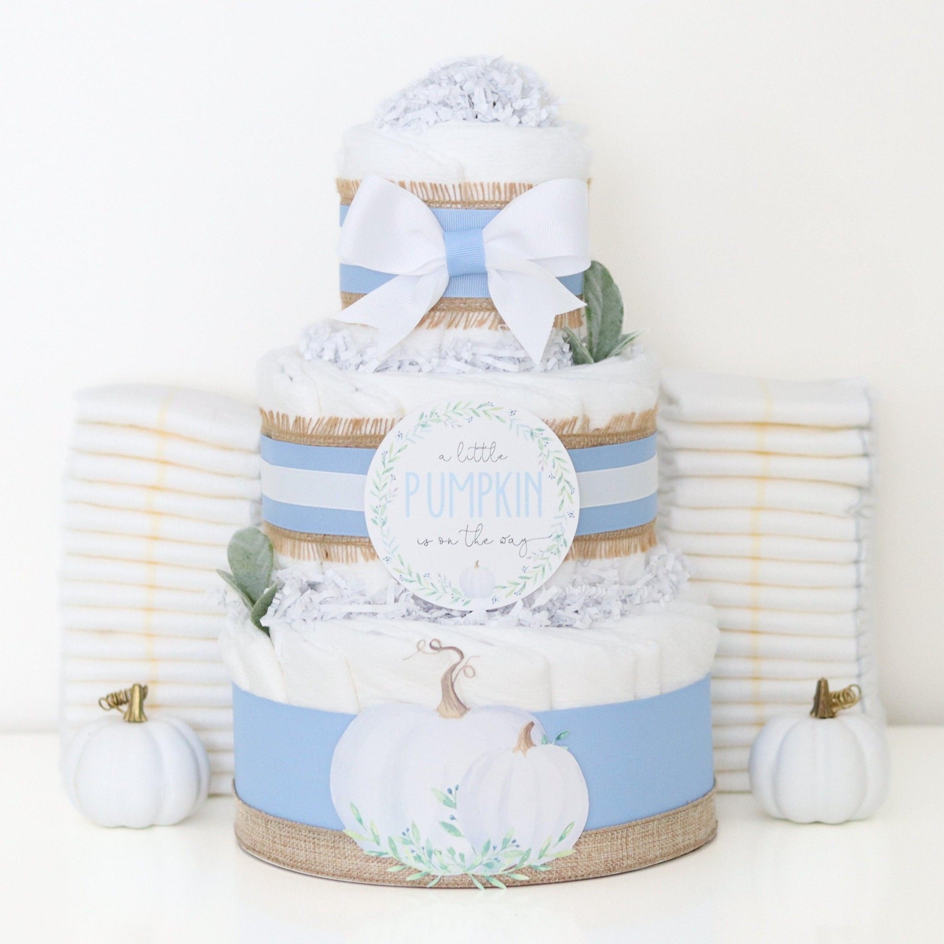 Blue Pumpkin Diaper Cake - Baby Blossom Company