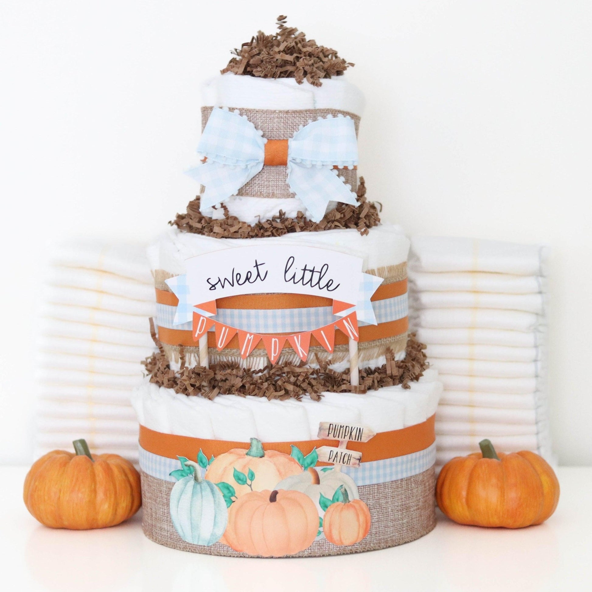 Blue Pumpkin Patch Diaper Cake - Baby Blossom Company