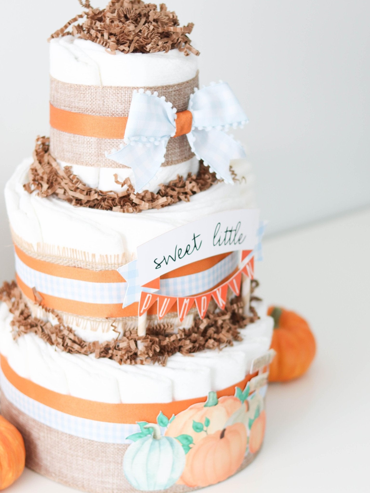 Blue Pumpkin Patch Diaper Cake - Baby Blossom Company