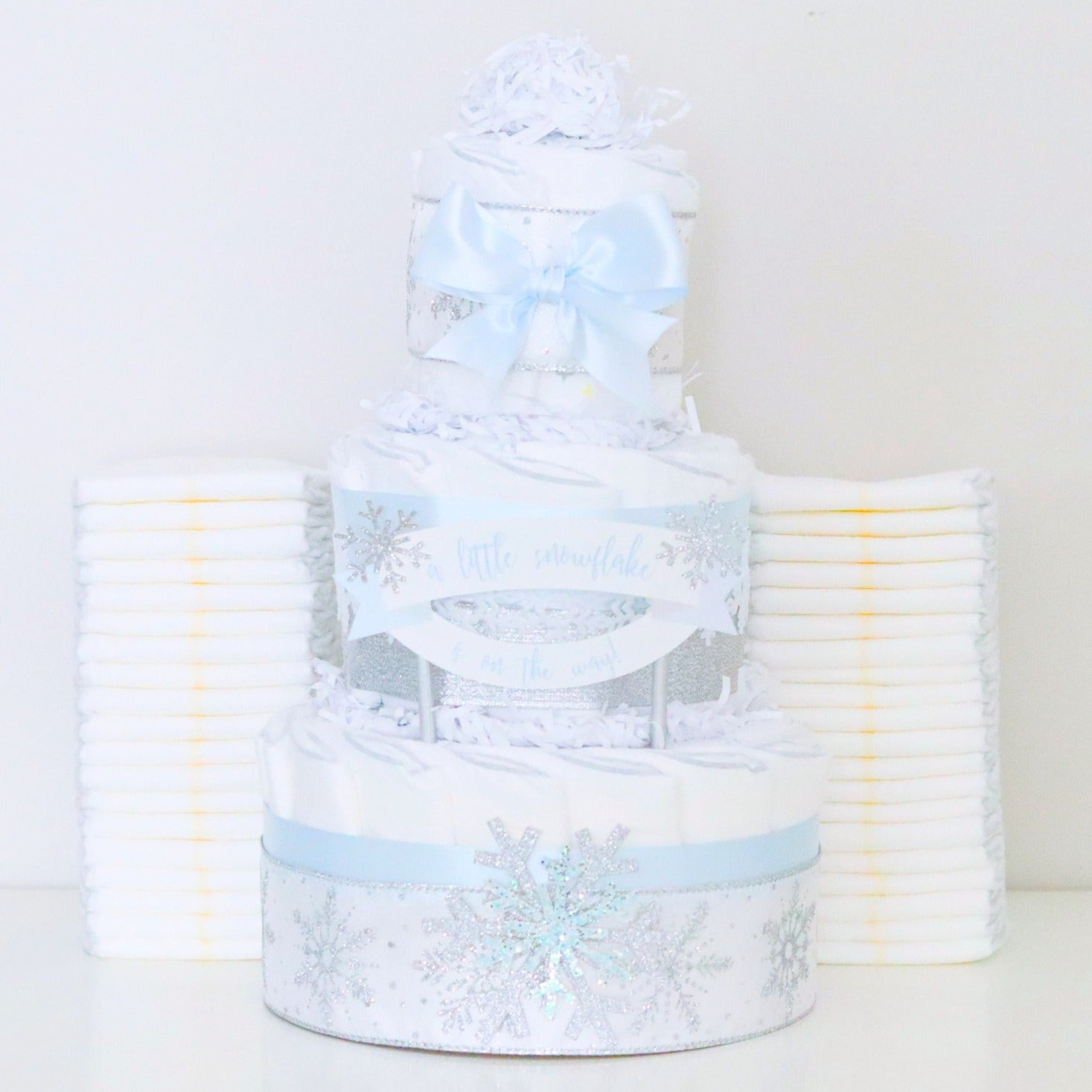 Blue Snowflake Diaper Cake - Baby Blossom Company