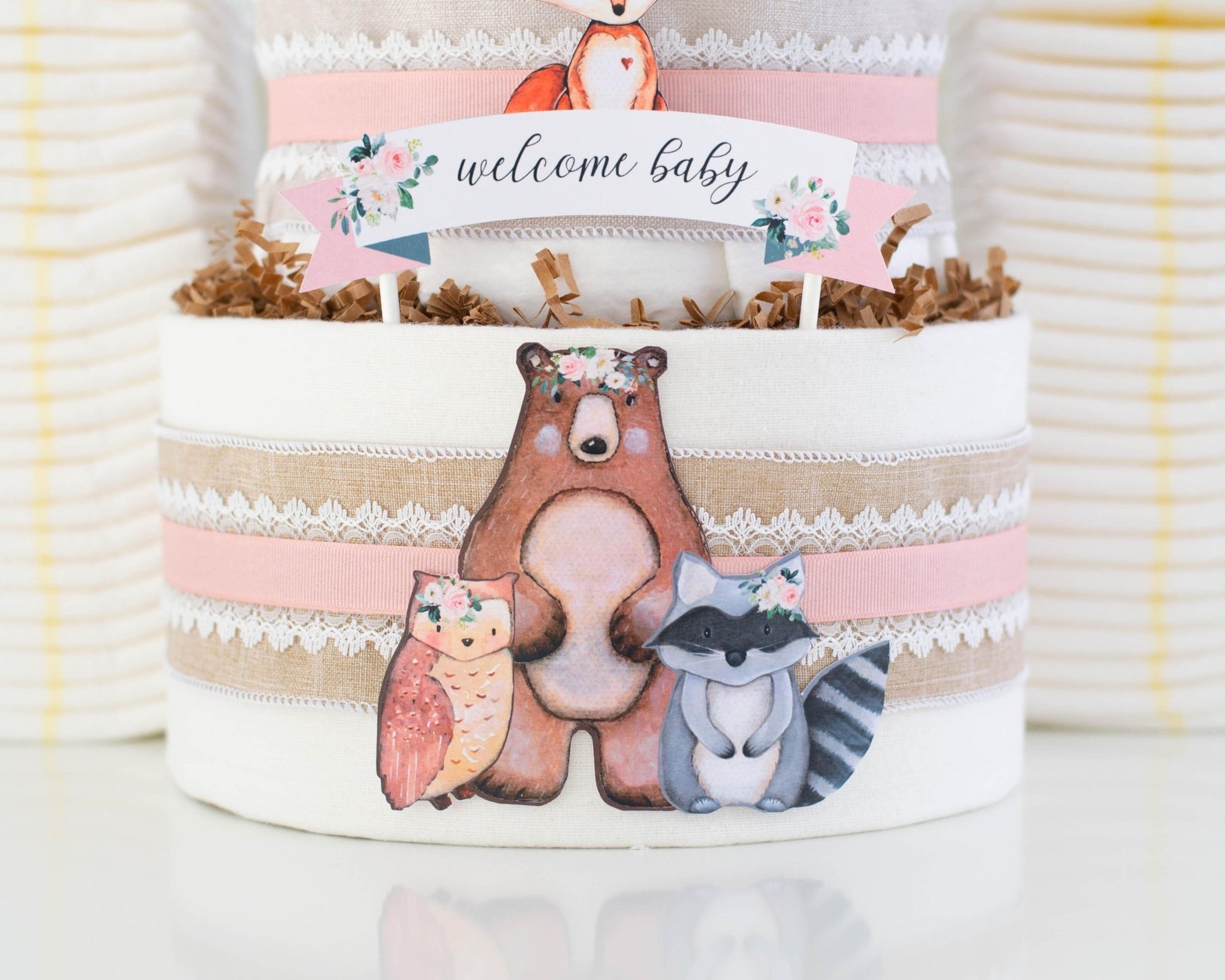 Blush Woodland Diaper Cake - Baby Blossom Company