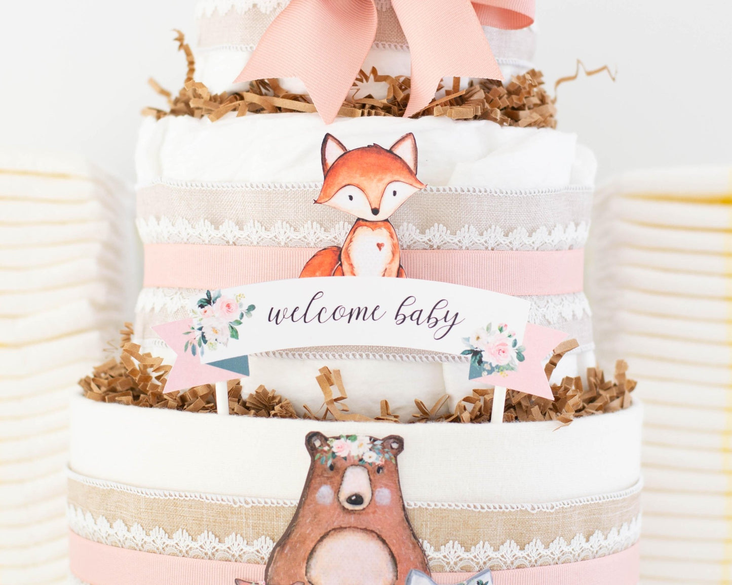 Blush Woodland Diaper Cake - Baby Blossom Company