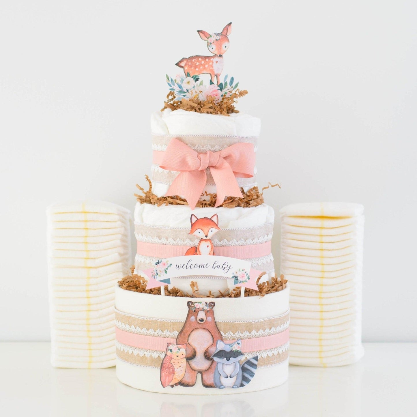 Blush Woodland Diaper Cake - Baby Blossom Company