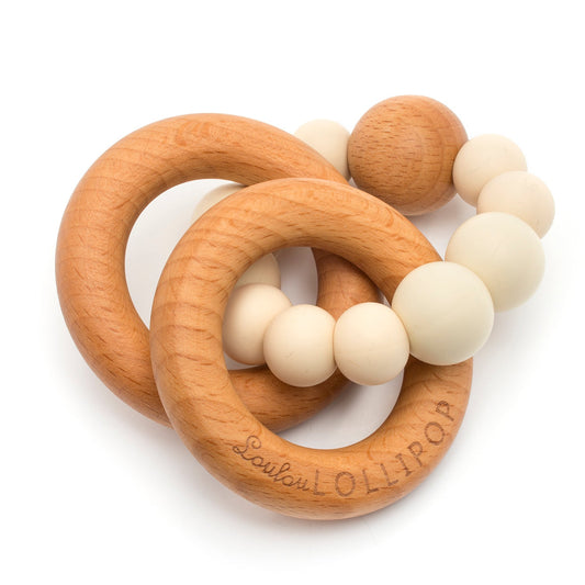 Bubble Silicone and Wood Rattle - Beige - Baby Blossom Company