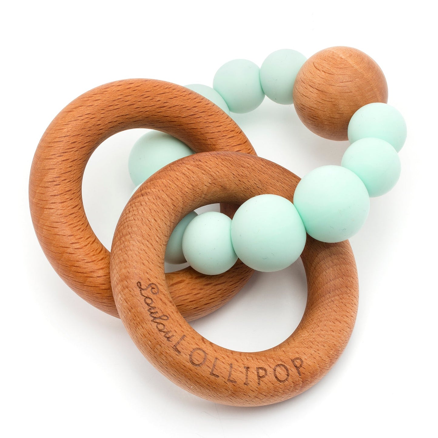 Bubble Silicone and Wood Rattle - Mint - Baby Blossom Company