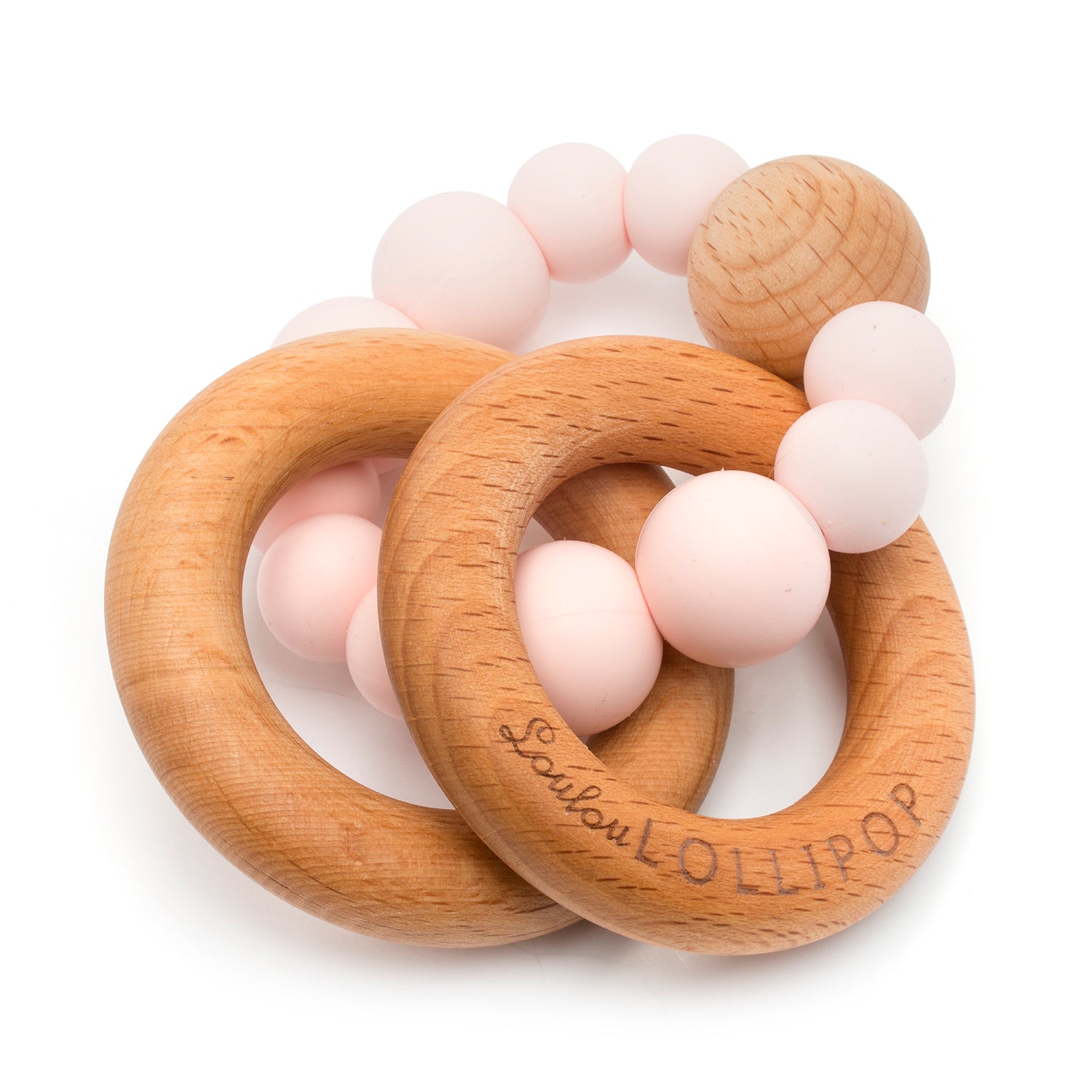 Bubble Silicone and Wood Rattle - Pink - Baby Blossom Company