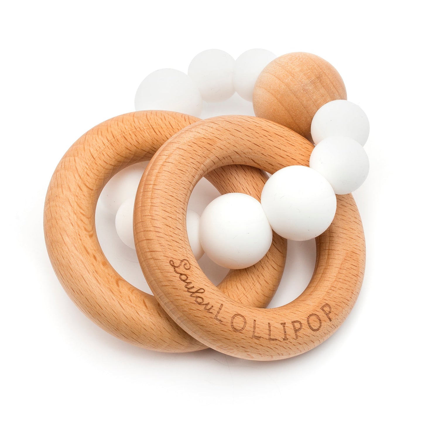 Bubble Silicone and Wood Rattle - White - Baby Blossom Company