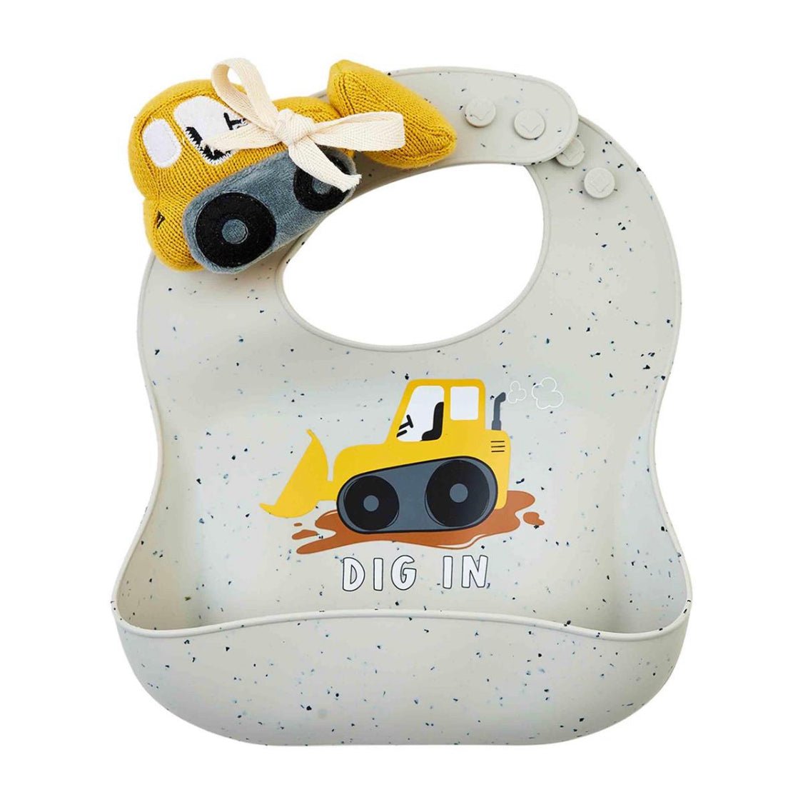 Bulldozer Silicone Bib & Rattle Set - Baby Blossom Company