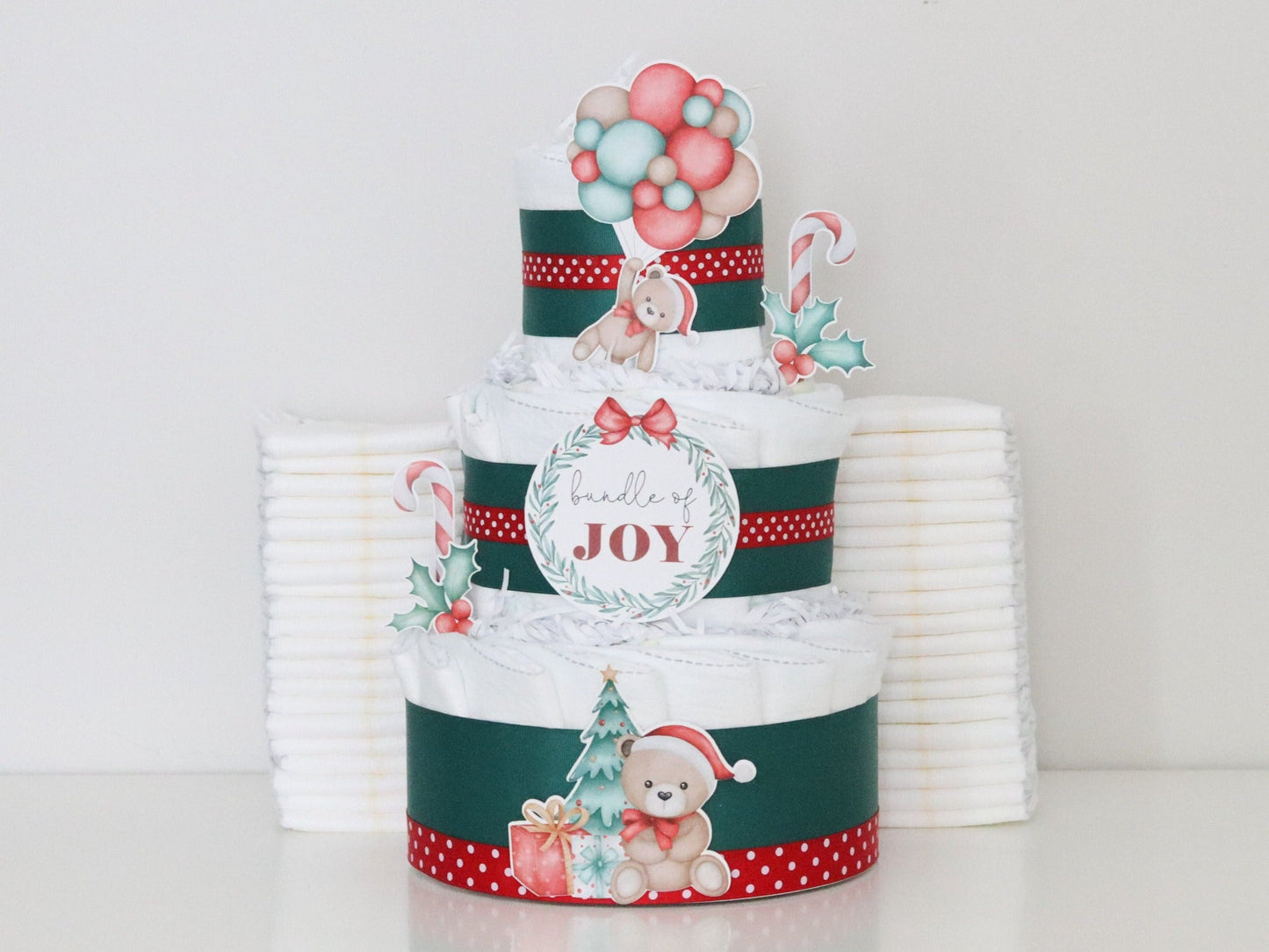 Christmas Bear Diaper Cake - Baby Blossom Company