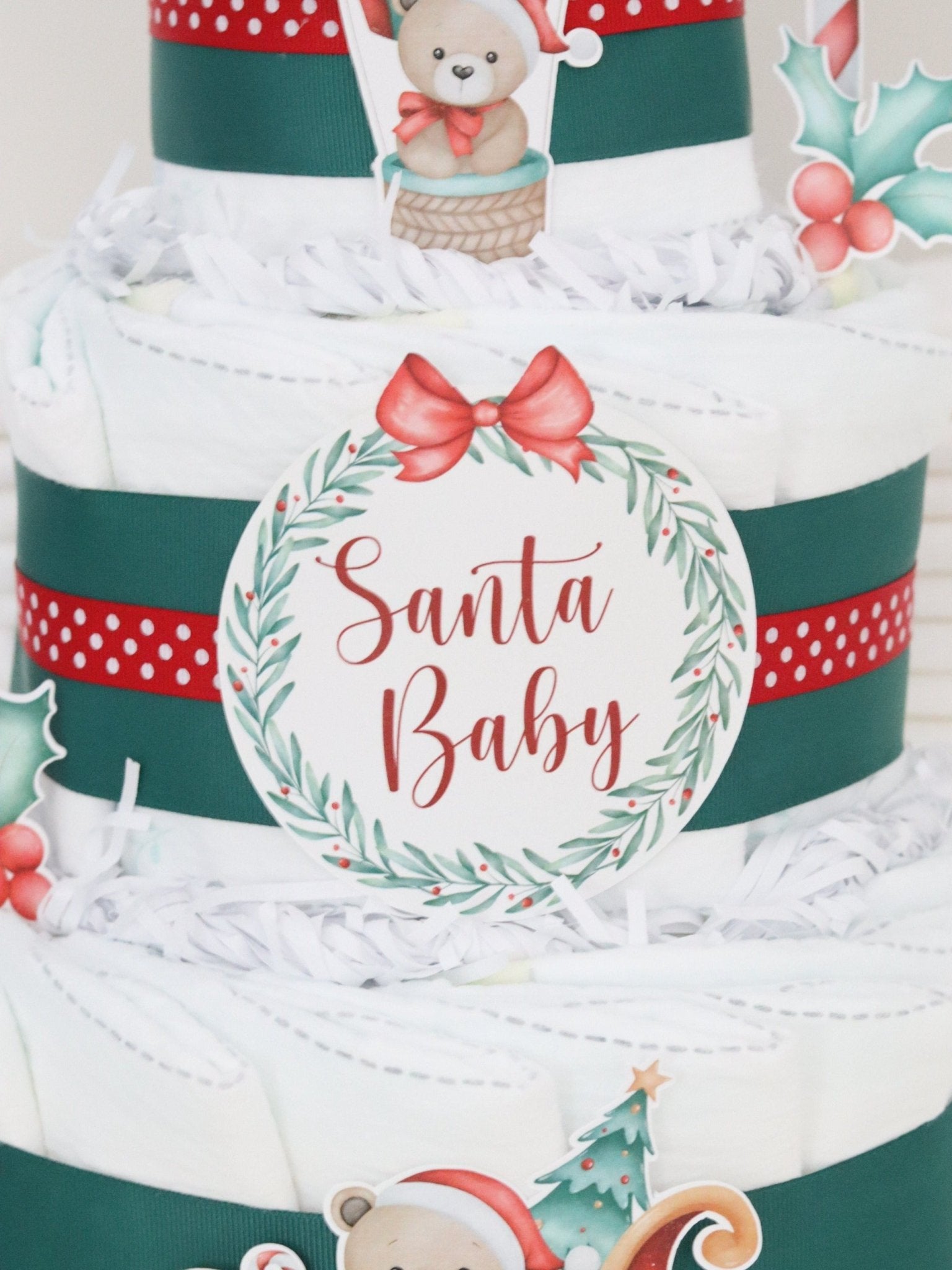 Christmas Bear Diaper Cake - Baby Blossom Company