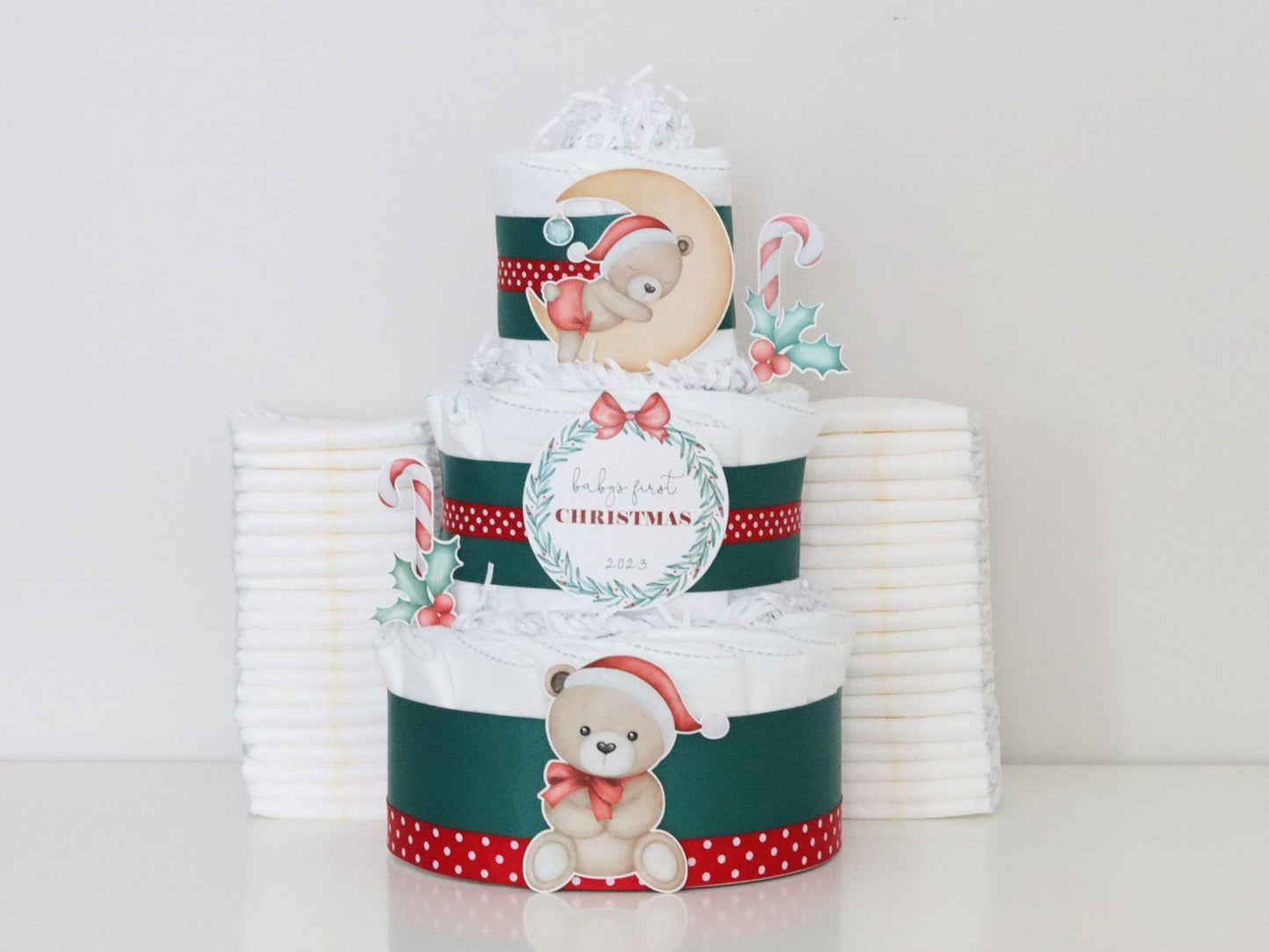 Christmas Bear Diaper Cake - Baby Blossom Company