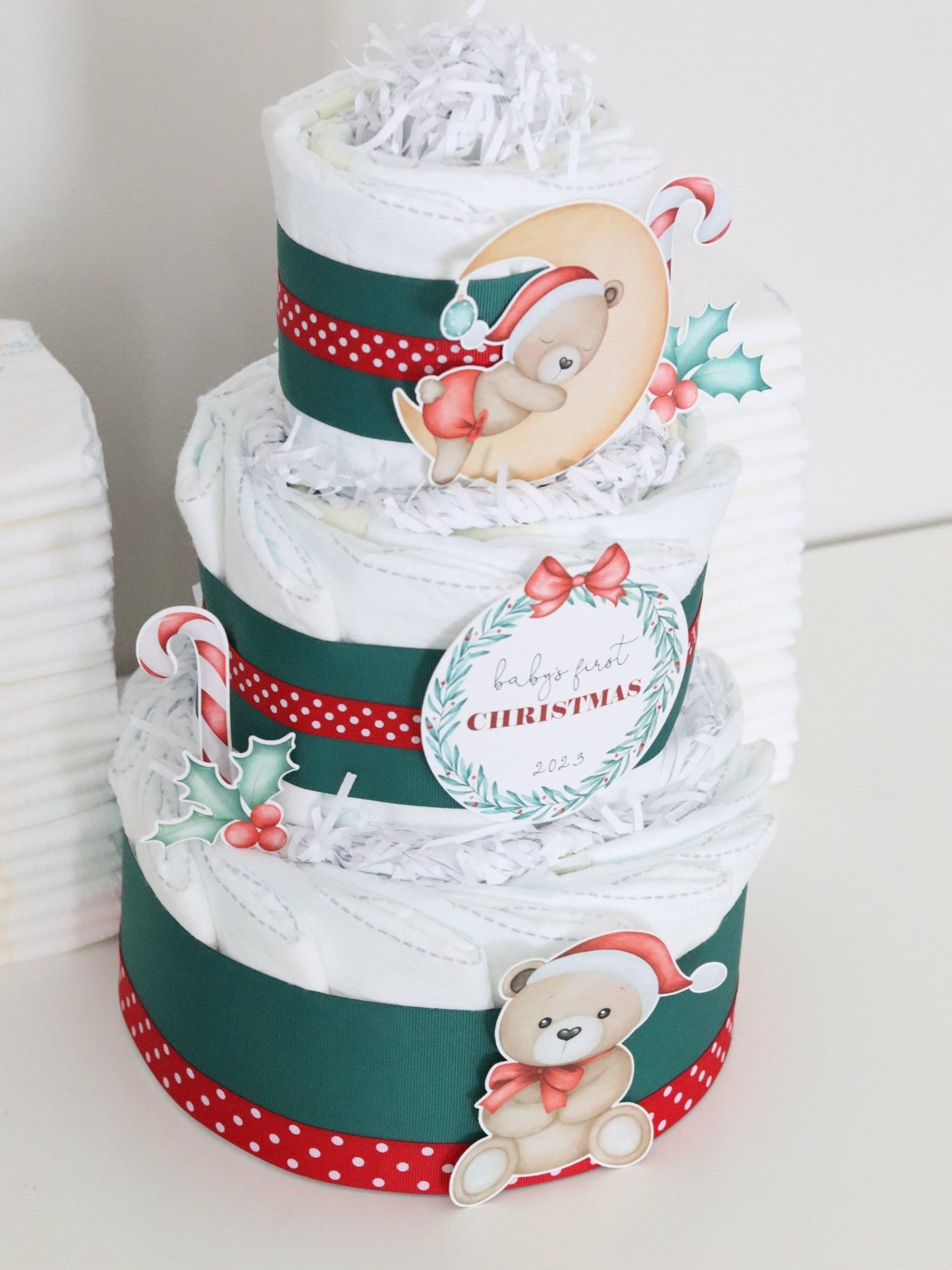 Christmas Bear Diaper Cake - Baby Blossom Company