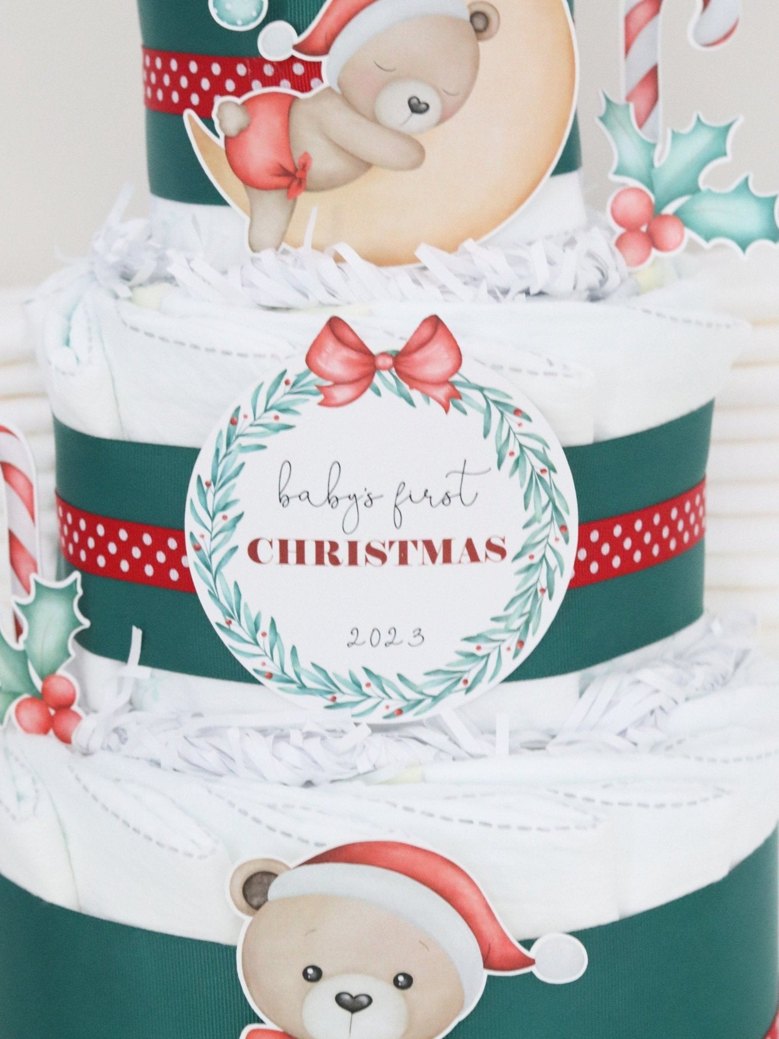 Christmas Bear Diaper Cake - Baby Blossom Company