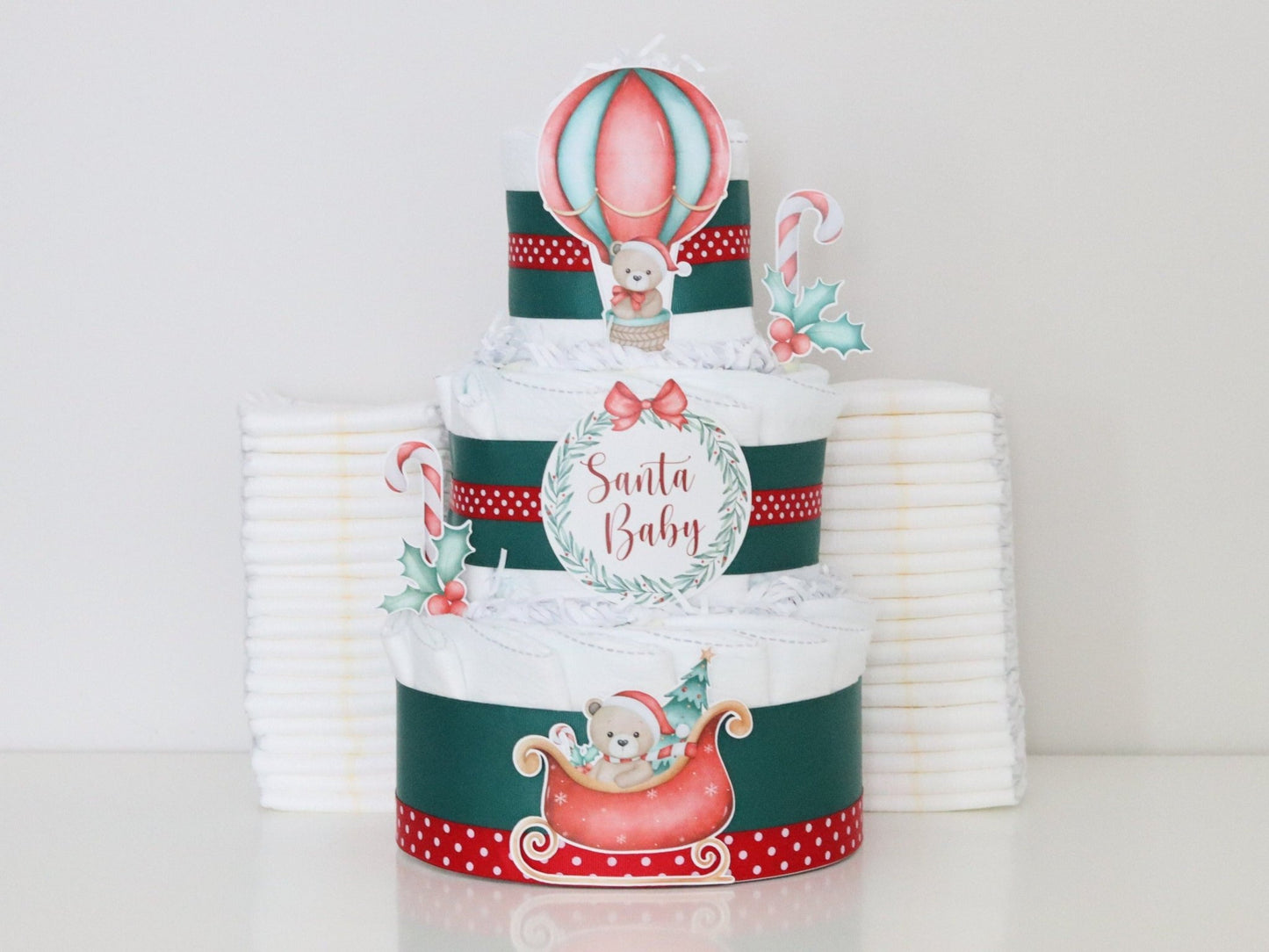 Christmas Bear Diaper Cake - Baby Blossom Company