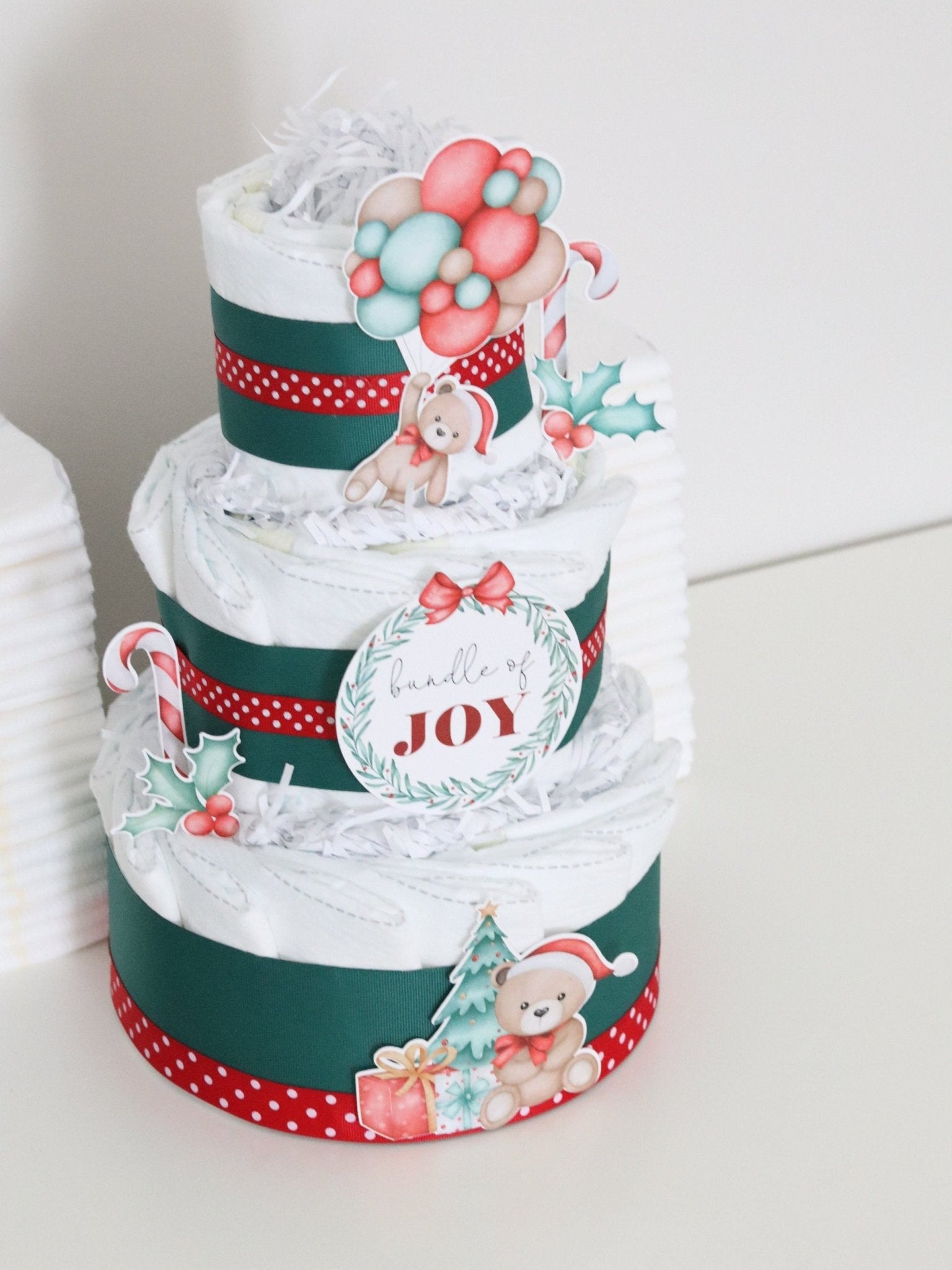 Christmas Bear Diaper Cake - Baby Blossom Company