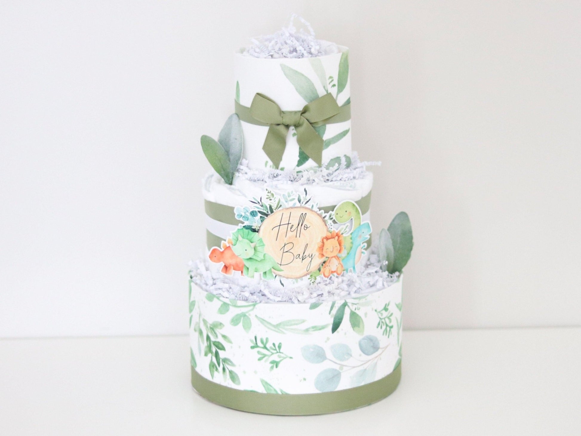 Dinosaur Greenery Baby Shower Diaper Cake Centerpiece – Baby