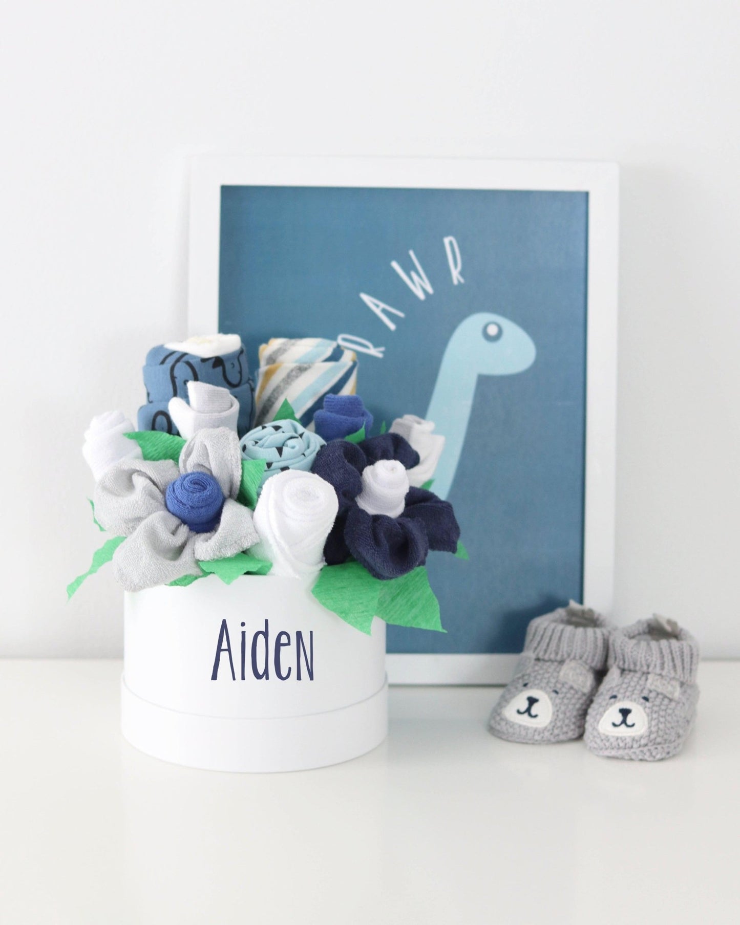 Dinosaur Blues Baby Gift Box Bouquet Collection - Baby Blossom Company