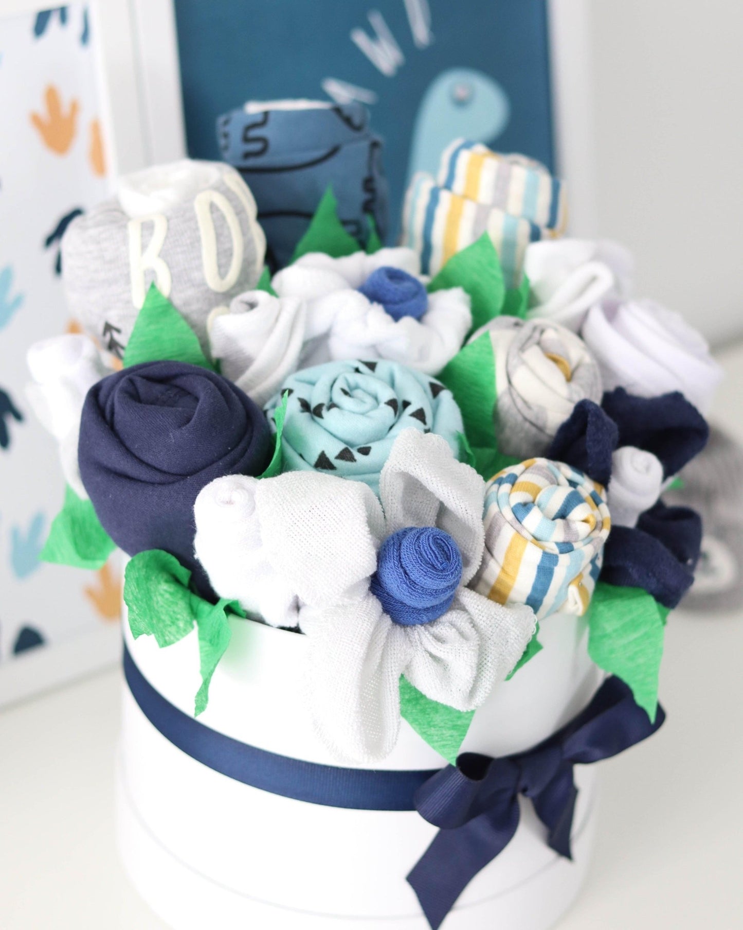 Dinosaur Blues Baby Gift Box Bouquet Collection - Baby Blossom Company