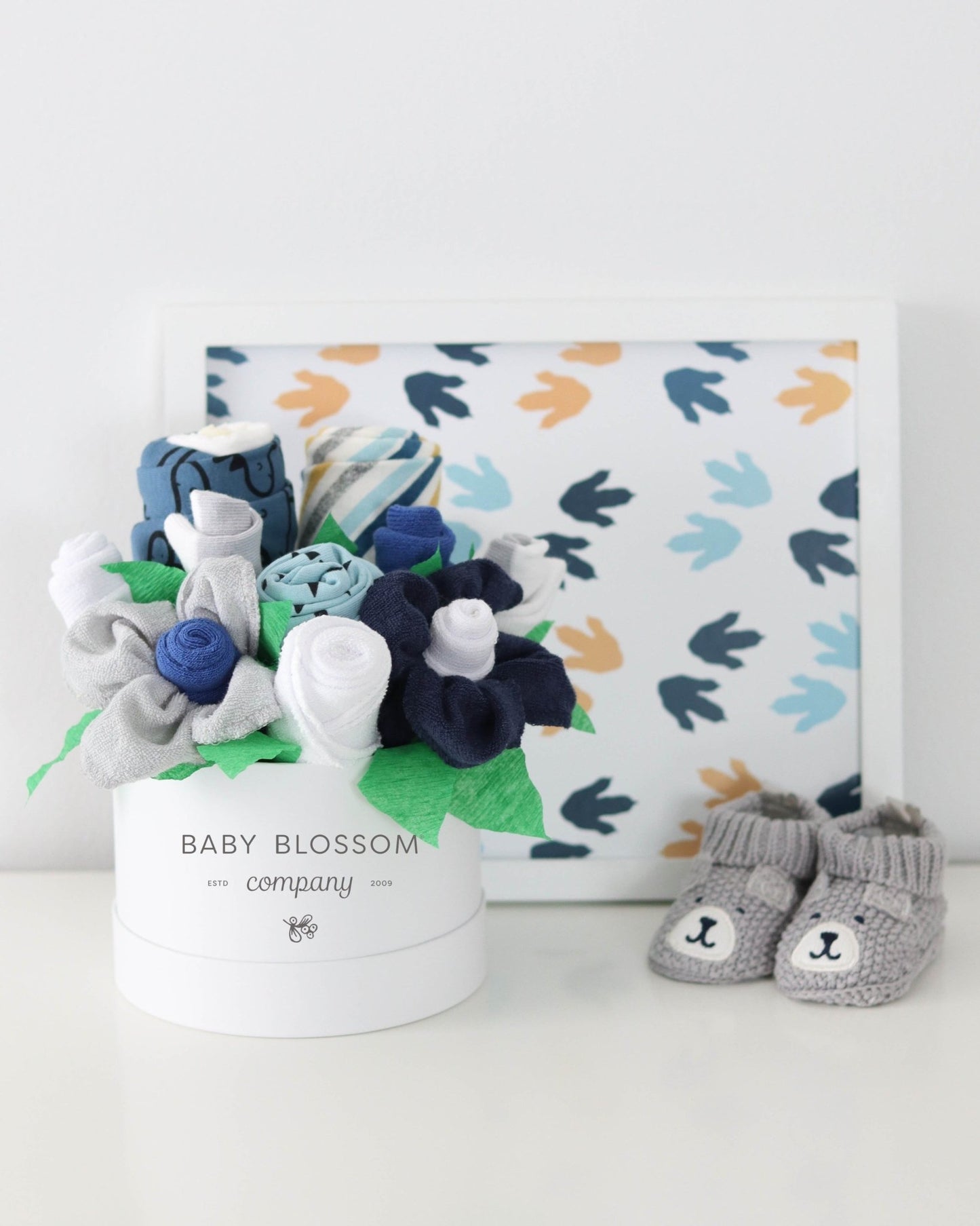 Dinosaur Blues Baby Gift Box Bouquet Collection - Baby Blossom Company