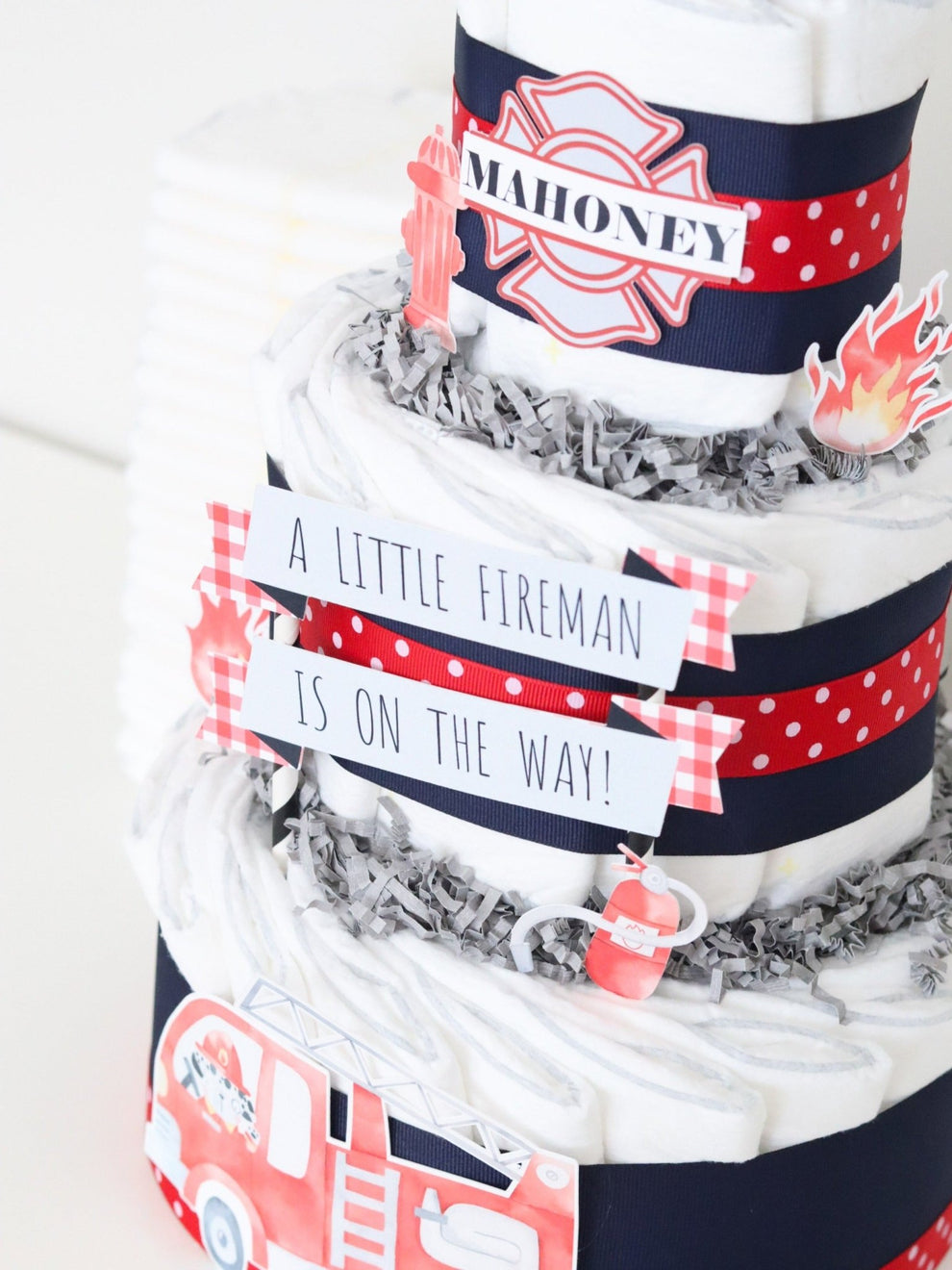 Fire Truck Diaper Cake | Baby Gift for Firefighter – Baby Blossom Company