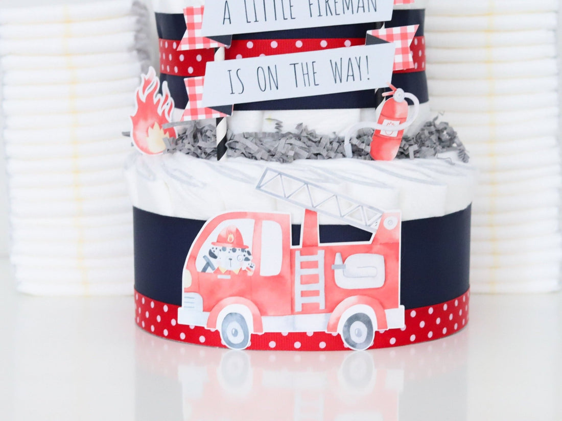 Fire Truck Diaper Cake | Baby Gift for Firefighter – Baby Blossom Company