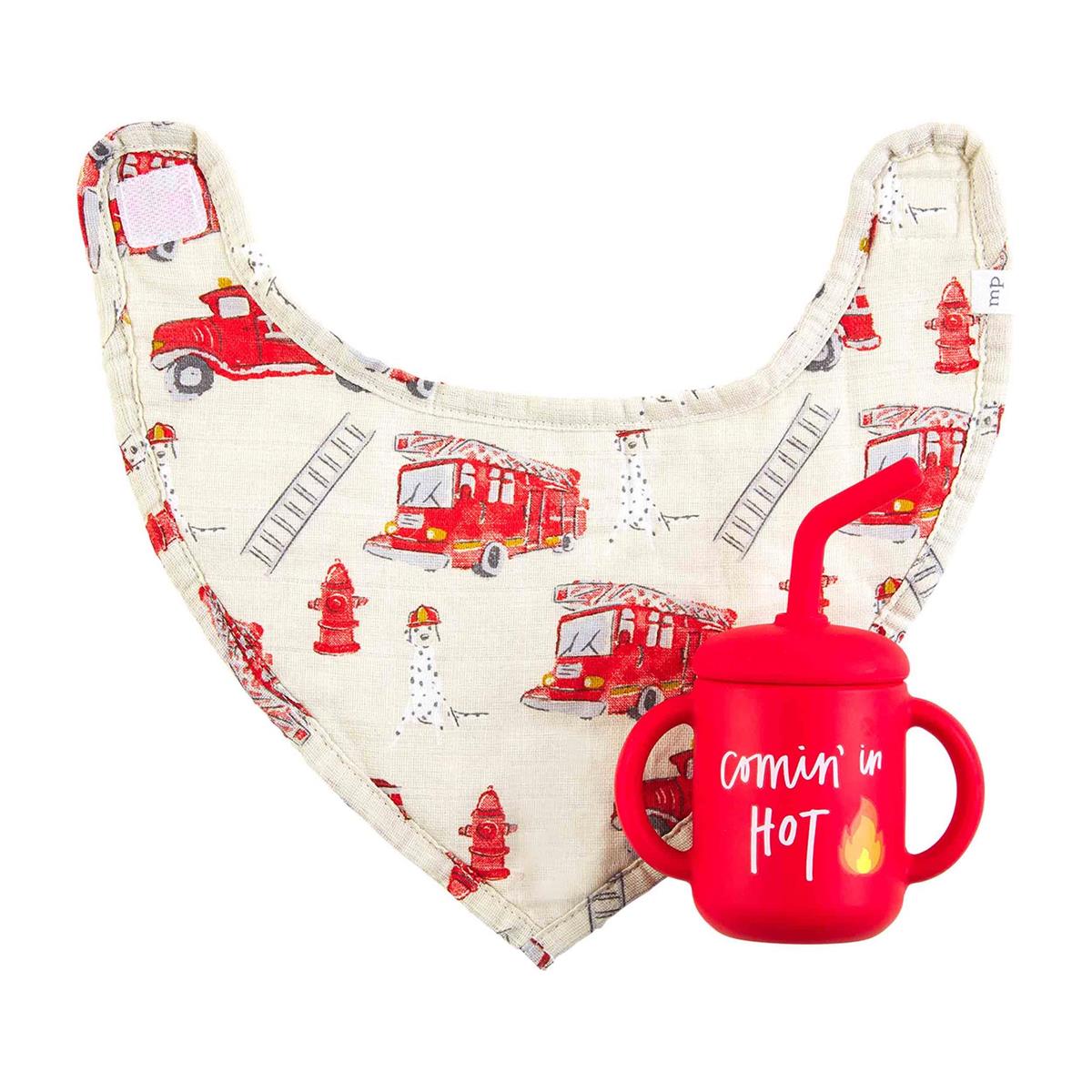 Fire Truck Silicone Cup & Bib Set - Baby Blossom Company