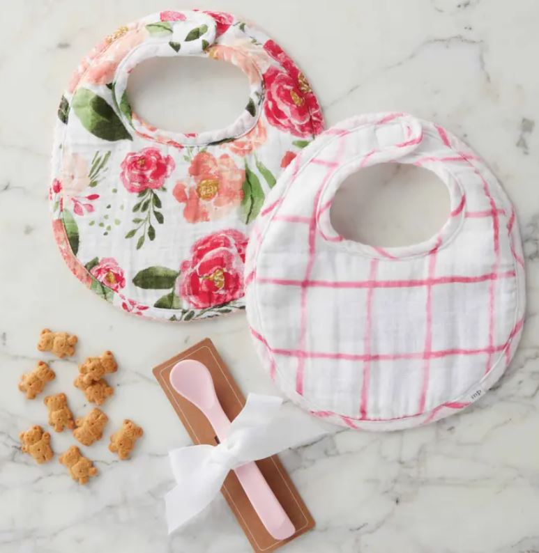 Floral Muslin Bibs & Spoon Set - Baby Blossom Company