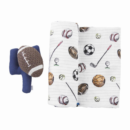 Football Swaddle and Rattle - Baby Blossom Company