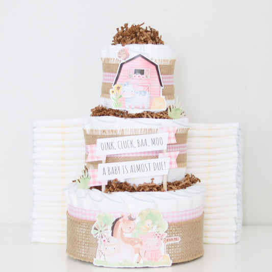 baby girl barnyard animals diaper cake decoration