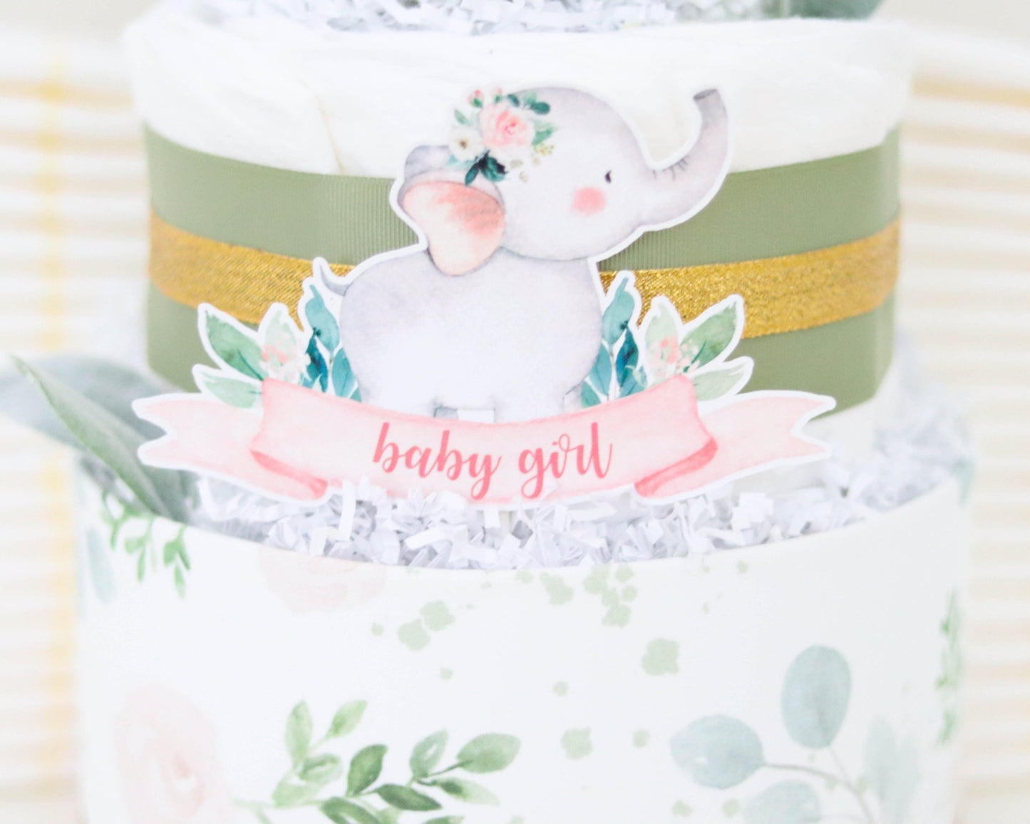 Greenery Elephant Diaper Cake - Baby Blossom Company