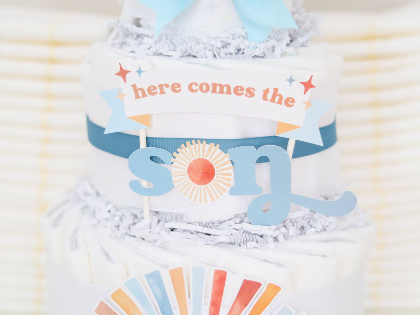 here comes the son diaper cake sign
