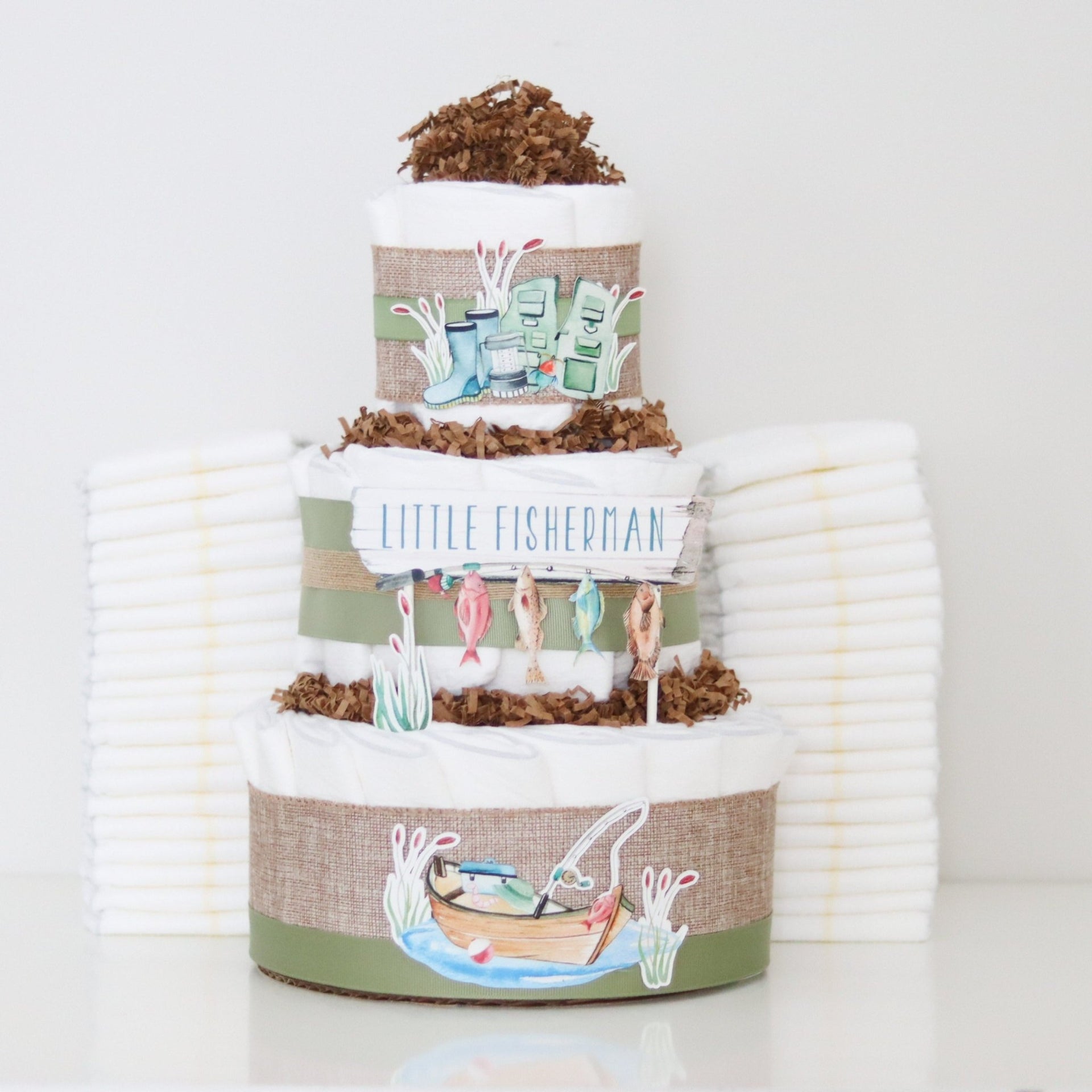 Little Fisherman Diaper Cake Fishing: Theme Baby Shower Gift