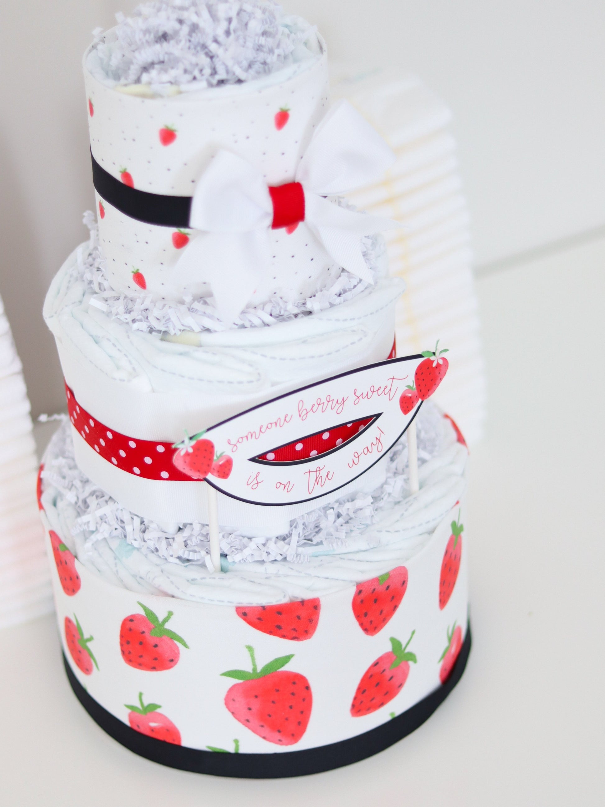 neutral strawberry diaper cake