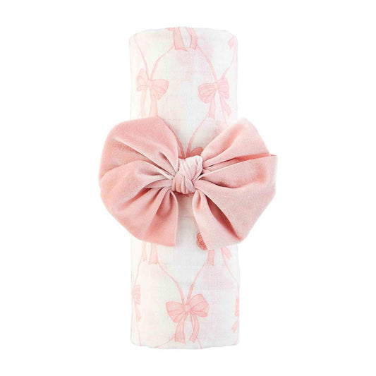 Pink Bow Swaddle & Headband Set - Baby Blossom Company