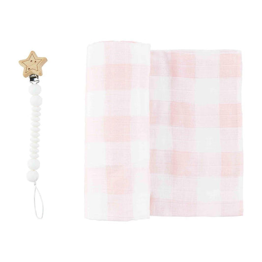 Pink Gingham Swaddle Gift Set - Baby Blossom Company